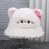 Chapéu de Pescador de Aba Curta Aconchegante Novo de Pelúcia Doce e Fofo com Decoração de Laço para Viagem ao Ar Livre