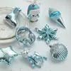 Enfeites Pendentes Azuis de Plástico Transfronteiriços com Glitter, Decorações de Janela para Árvore de Natal, Estrelas de Cinco Pontas, Flocos de Neve, Decorações de Desenho Animado para Montagem de Cena