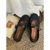 Sapatos Femininos Europeus 2026 Novo Modelo Couro Genuíno Tira Única Vazado Trançado Respirável Sapatos Baixos com Fivela Sapatos de Ballet
