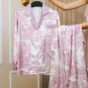 Ropa de Casa Fina de Manga Larga Morado Lila Selva de Alta Lujo para Mujer, Conjunto de Pijama Cómodo y Transpirable de Seda de Hielo que Se Puede Usar Afuera