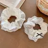 Goma para el pelo con lazo de lunares y encaje francés para mujer, Cuerda para el pelo de alta gama color blanco lechoso, Elegante retro, Accesorio para el pelo grande
