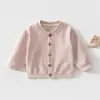 Chaqueta cárdigan de manga larga para niños y niñas, prenda exterior de color liso para primavera y otoño, top casual elegante y versátil