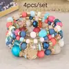Moda Europea y Americana Nuevo Estilo Bohemio Estilo Étnico Cristal Corazón de Melocotón Pulsera Multicapa con Cuentas Joyería de Mano para Mujer Venta al por Mayor