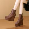 Nuevas Botas Martin de Suela Gruesa con Tacón de Cuña para Otoño e Invierno, Botines Cortos sin Cordones de Punta Redonda, Elegantes Botas Individuales de Tacón Alto para Mujeres Bajitas