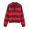 Atacado Fábrica de Roupas Femininas Transfronteiriça Outono 2026 Novidade Casual Roupas Femininas Tricô Listrado com Gola Polo