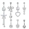 Set de 7 Piezas de Clavos para Ombligo de Acero Inoxidable Transfronterizos con Flor de Melocotón Corazón Incrustados con Circonita Joyería de Piercing Corporal Simple y de Moda Venta al por Mayor
