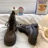 Botas Martin Estilo Británico de Suela Gruesa para Mujer 2026 Nuevas Botines Cortos Otoño/Invierno para Mujeres Petitas Negro con Cordones