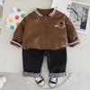 Ropa de primavera para niños, ropa coreana para niños, otoño 2024, nueva ropa de béisbol con estampado de letras para niños, abrigo de cuero