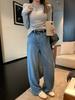 Jeans Baisiwang 360 Graus Bom Caimento Branco Lavado Cintura Alta para Mulheres Outono Novo Calça Reta Solta com Efeito Emagrecedor