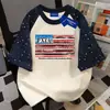 Camiseta de algodão 100% puro estilo casal japonês e coreano com letras e estrelas de verão, manga curta para homens e mulheres, nova blusa solta patchwork, moderna