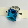 Anillo Abierto Cuadrado de Diamante Transfronterizo Europeo y Americano, Moderno y Sencillo, Anillo para Dedo Índice, Lujo Ligero, Gama Alta, Joyería Versátil para la Mano