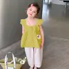 Conjunto de Verano para Niñas con Mangas Volantes 2026 Nuevo Estilo Moda Infantil Conjunto de Dos Piezas Ropa Delgada de Verano para Bebé