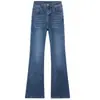 Jeans retro de tiro alto, lavados en azul, sencillos, elásticos y acampanados para mujer, nuevo modelo de principios de otoño 2026, adelgazantes y versátiles