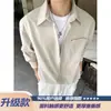 Jaqueta-camisa casual de outono com caimento solto, gola de lapela, mangas compridas, camisa masculina versátil de linho
