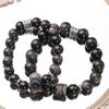 Pulsera Despertar del León de Obsidiana Plateada Natural Estilo Chino para Hombres y Mujeres, Pulsera Simple de Perlas Redondas de Obsidiana Atrae-Riqueza, Regalo para Pareja