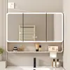 Gabinete de Espejo para Baño con Arco Elevado y Espeso Espejo Trasero Estante de Belleza Espejo Inteligente Montado en la Pared del Baño con Luz Antiniebla Almacenamiento