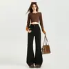 26 Nuevas Llegadas de Otoño: Jeans Elásticos de Cintura Alta con Doble Botón, Pierna Ancha, Largo hasta el Suelo para Mujer, Corte Holgado, Favorecedores de la Figura y con Caída. Dropshipping Disponible
