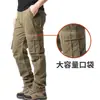 Calça Cargo Masculina Casual Plus Size Solta Multi-Bolsos Outdoor Algodão Puro Calça Esportiva Para Jovens e Meia-idade Calça de Trabalho Resistente ao Desgaste