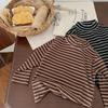 Gran Venta de Liquidación, Sin Devoluciones ni Cambios Camisa Base Rayada de Cuello Alto Medio Estilo Coreano para Niños Otoño Bangcheng F0421