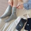 Calcetines de Felpa Grises Primavera y Otoño Estilo Coreano Calcetines con Lazo Bordado Calcetines de Algodón de Doble Aguja Blancos para Mujer Calcetines Japoneses sin Costuras de Media Caña