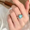 "Cristal de Gelo Sal Marinho" Estilo Coreano Super Brilhante Quadrado Açúcar Zircônia Anel Verão Fresco e Refrescante Temperamento Fashionable Índice Dedo Anel de Luxo Leve
