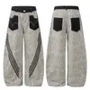 Calça jeans casual patchwork com estampa de leopardo estilo americano para homens e mulheres, novo design de verão 2026, jeans largo e curvo solto