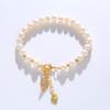 Pulseira de pérolas feminina design de nicho senso de luz luxo simples ramo dourado folha de jade pulseira de menina retro marca Fu joias para amigas