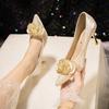 Zapatos de tacón alto puntiagudos de moda para mujer, verano 2024, nuevos zapatos de tacón de aguja poco profundos para mujer, zapatos individuales grandes Cong