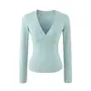 Top básico de manga larga para mujer, escote en V profundo, corte bajo, ajuste ceñido, colección de otoño, adelgazante, ajustado, camiseta sexy