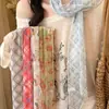Bufanda de cuadros fina de cuello largo para mujer para primavera y verano, estilo delgado con adornos de cinta, bufanda, pañuelo para el cuello, cinturón decorativo, accesorio para la cintura