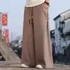 Nuevos pantalones anchos abotonados de estilo chino para hombre, pantalones Hanfu de estilo chino, pantalones casuales holgados de talla grande, pantalones acampanados fluidos de estilo antiguo