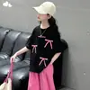 Conjunto de Verão para Meninas Estiloso Fashion 2025 Novo Estilo Coreano Infantil Laço Manga Curta Verão Infantil Calça Yamamoto