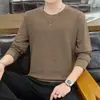 Sudadera de hombre de manga larga, moda versátil de otoño, nuevo estilo transfronterizo, jersey de color liso, cuello redondo, top básico, camiseta