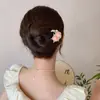 Pinza para el Cabello en Forma de U con Flor de Rosa Blanca Luna Suave con Cheongsam de la Dinastía Han Chinoiserie Pinza para el Cabello Accesorios de Lujo para el Cabello Tocado