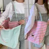 Set Bolsa de Lona Rayada Doble Cara Estilo Coreano Moda Bolso Tote Casual Bolso de Hombro Simple Versátil Gran Capacidad