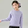 Suéter grueso de punto trenzado 100% lana pura para otoño e invierno, cuello redondo medio alto, para niños y niñas