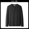 26 Camisa Henley Casual de Lana Nueva para Otoño e Invierno para Hombre, Camiseta Básica Sencilla y Versátil de Color Sólido de Manga Larga para el Día a Día