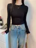 Camiseta de Manga Larga Gris Estilo Americano Hombro Normal para Mujer Otoño/Invierno 2026 Capa Base Interior Cepillada Ajuste Delgado Top Versátil