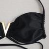 Nuevo Bikini Negro de Amazon 2022 Estilo Tweed Cintura Alta Hombros Descubiertos En Stock Talla Única. Separa