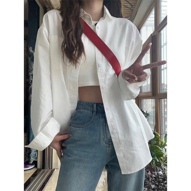白色衬衫女春秋季设计感小众宽松衬衣外套小个子法式别致长袖上衣