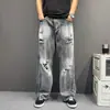 Jeans Delgados de Verano para Pareja Estilo Americano High Street Desgastados, Unisex Rectos Holgados, Extremadamente Desgastados con un Toque de Alta Gama