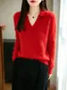 Suéter feminino de lã pura com gola alta, meio aberto, textura de luxo leve, cor sólida, versátil, simples, pode ser usado como camada interna ou externa, top de tricô