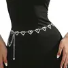 Cadena para la cintura adornada con diamantes, cadena fina para la cintura de aleación metálica, cinturón elegante y versátil con una serie de pequeños diamantes de imitación en forma de corazón, al por mayor