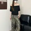 Camiseta de Algodón Puro Estilo Perezoso Hombro Descubierto Hombro Inclinado Holgada Cuello de Una Línea Manga Corta Tops Delgados y Versátiles para Primavera y Verano para Mujer