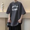 Camiseta Americana de Manga Curta Cor Vinho Masculina Tendência Retrô Manga Meia-manga Verão Oversize Resistente Tendência Top