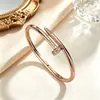 Pulseira de prego em aço titânio banhada a ouro rosa 18K, com diamantes nas pontas, pulseira de casal, luxo leve, moderna, design clássico, não desbota