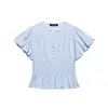 Roupas Femininas 2026 Primavera Novo Estilo Europeu e Americano Moda Manga Bufante Barra com Babados Camisa 5770040 403