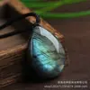 Joia Colar Pedra Semi-Preciosa Pingente Pedra Bruta Cristal Natural Labradorita Pedra da Lua Formato Gota Pronto para Venda