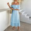 Vestido Casual de Verão/Primavera 2026 Di Yun Europeu e Americano Transfronteiriço Boêmio para Férias com Blocos de Cor Manga Curta Dupla Face para Mulheres