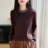 Suéter de Punto de Lana Pura para Mujer 2026 Otoño/Invierno Nuevo Cuello Redondo Manga Larga Color Sólido Cosido a Mano con Pedrería Top Holgado Tendencia